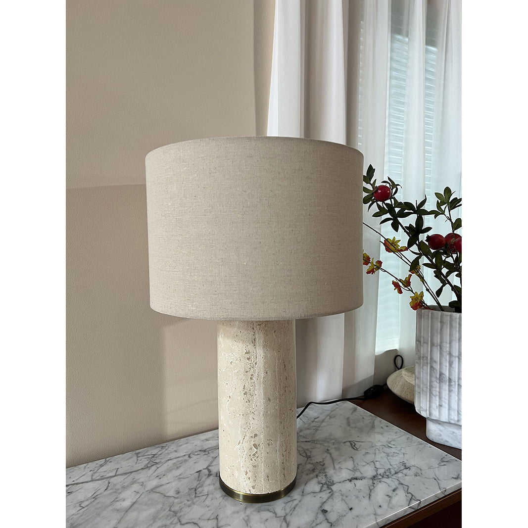 Remi Stone Table Lamp - Natural Travertine Marble & Linen Shade