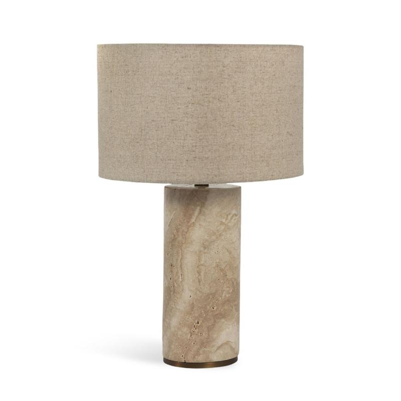 Remi Stone Table Lamp - Natural Travertine Marble & Linen Shade