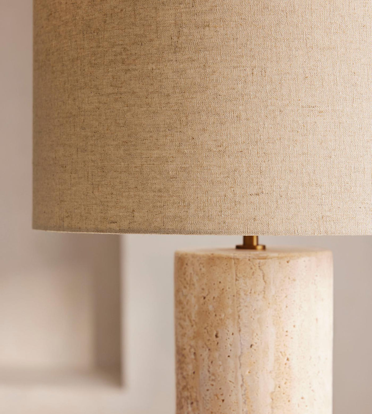 Remi Stone Table Lamp - Natural Travertine Marble & Linen Shade