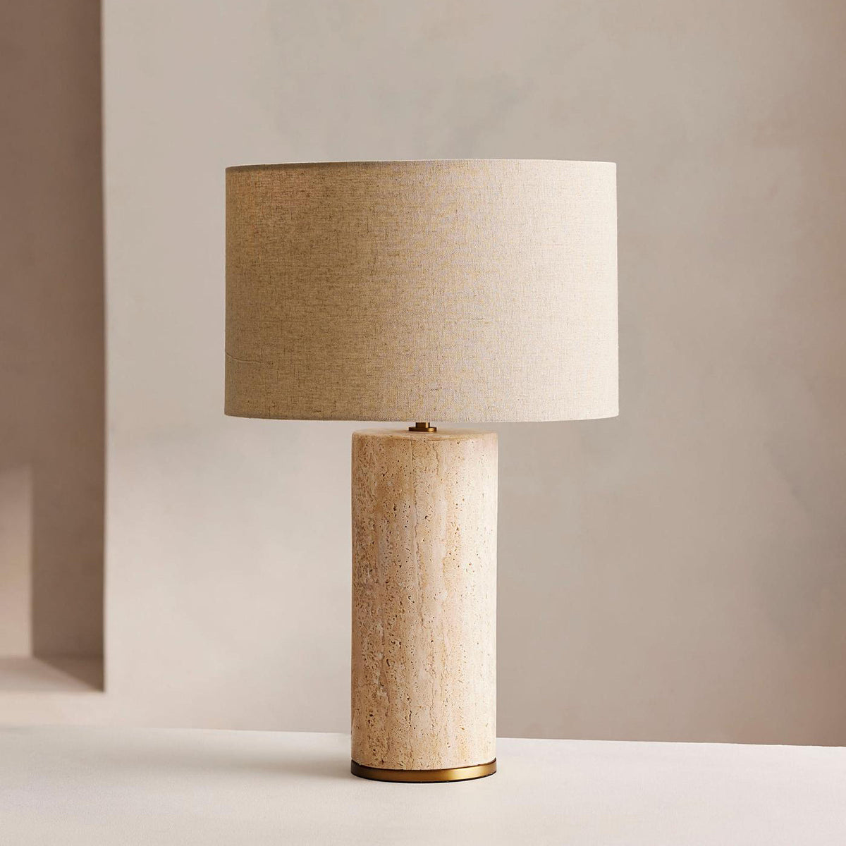 Remi Stone Table Lamp - Natural Travertine Marble & Linen Shade