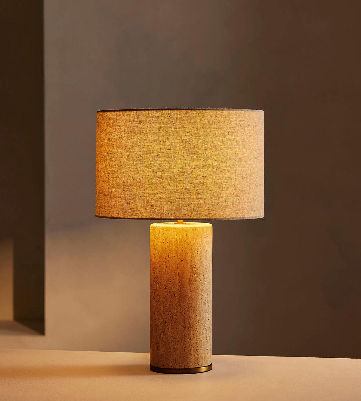 Remi Stone Table Lamp - Natural Travertine Marble & Linen Shade