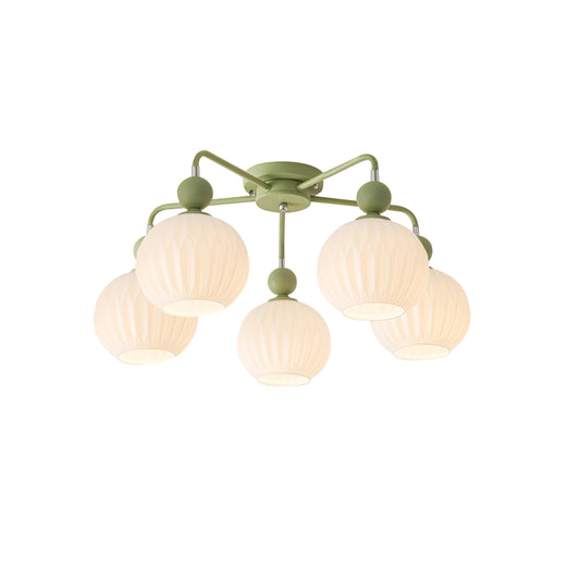 Renee Ceiling Lamp - Pumpkin Glass Shade Flush Mount Light