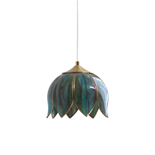 Retro Lotus Pendant Lamp - Boho Chic Lotus Glass & Brass Light