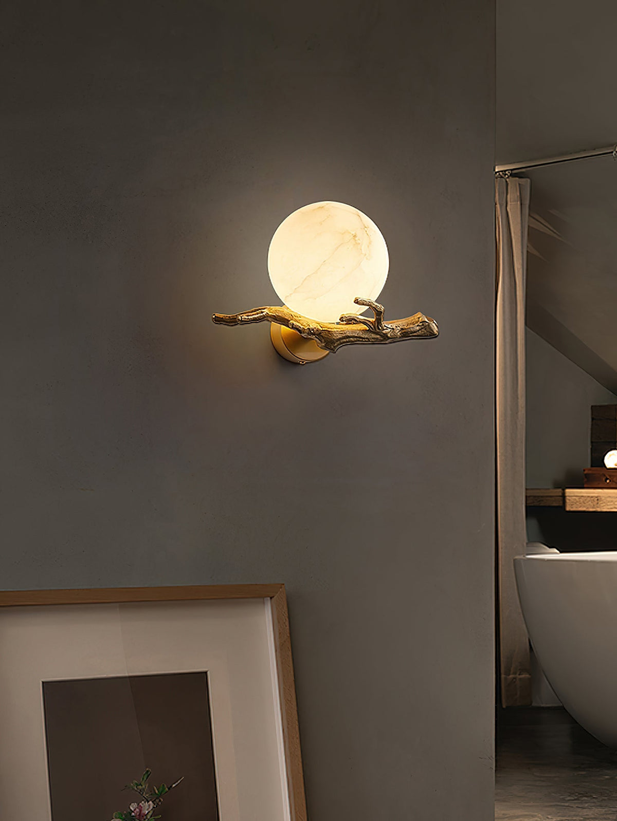 Retro Twigs Alabaster Wall Lamp - Brass Organic Branch Sconce