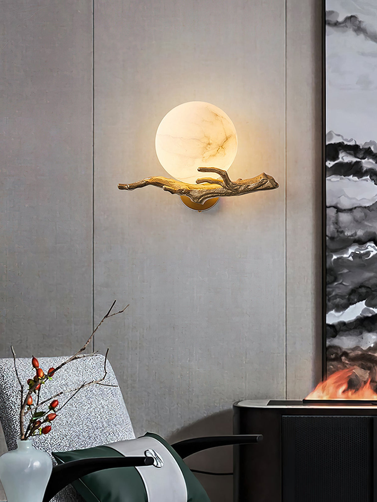 Retro Twigs Alabaster Wall Lamp - Brass Organic Branch Sconce