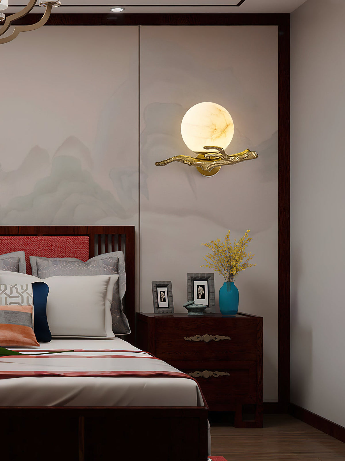Retro Twigs Alabaster Wall Lamp - Brass Organic Branch Sconce