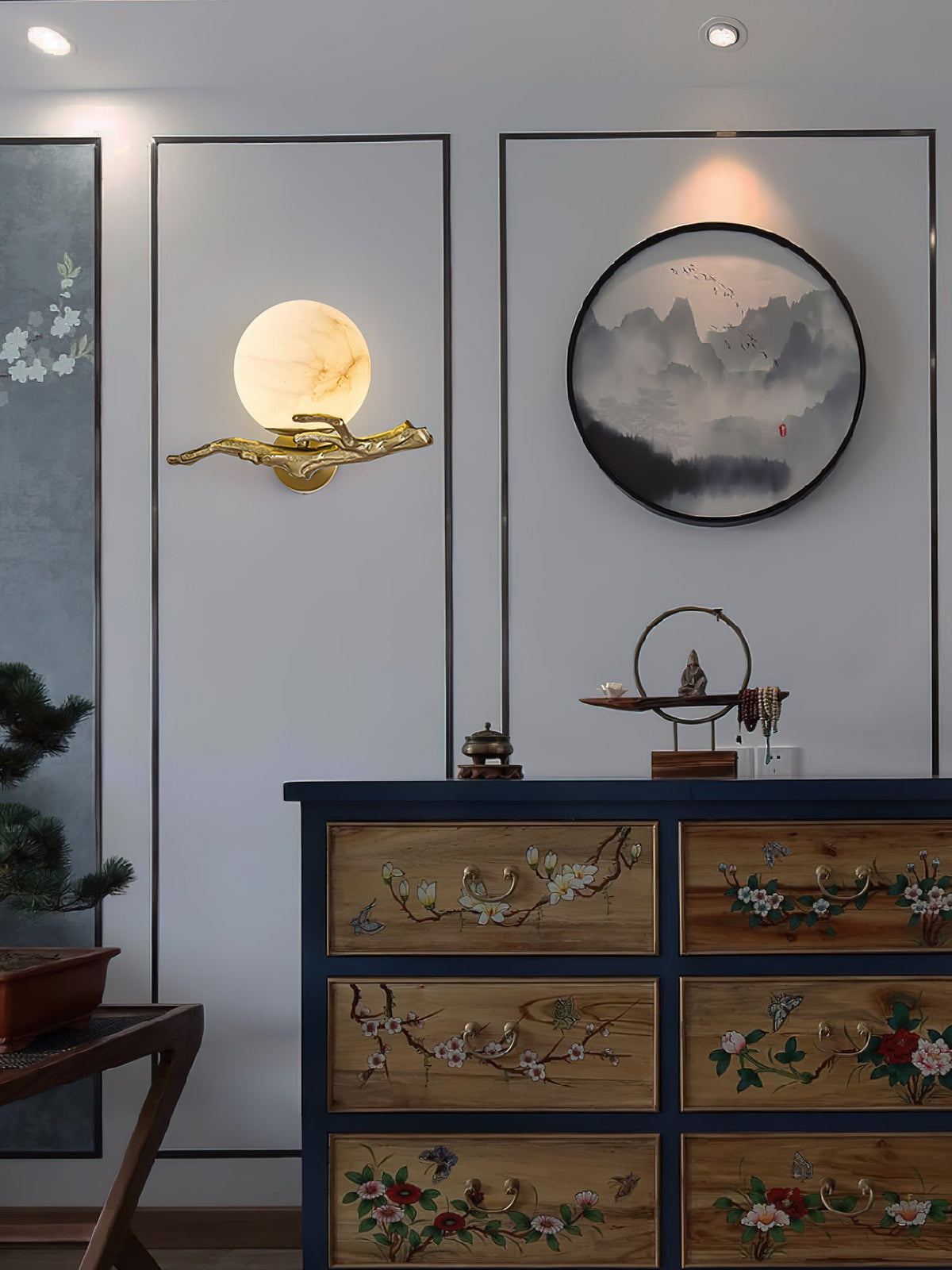 Retro Twigs Alabaster Wall Lamp - Brass Organic Branch Sconce