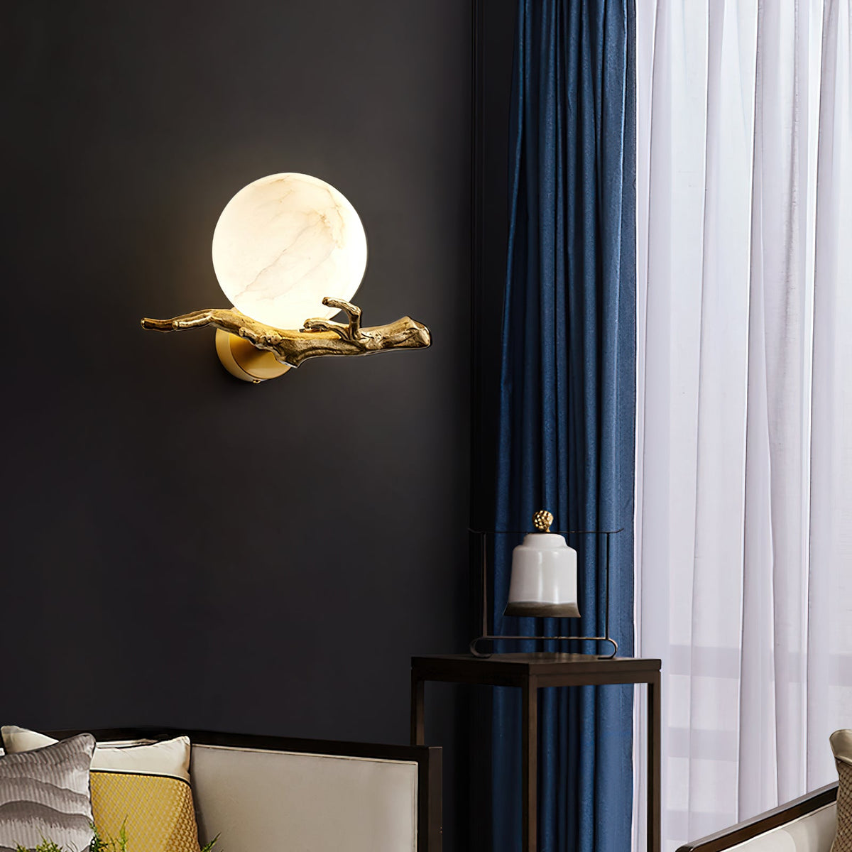 Retro Twigs Alabaster Wall Lamp - Brass Organic Branch Sconce