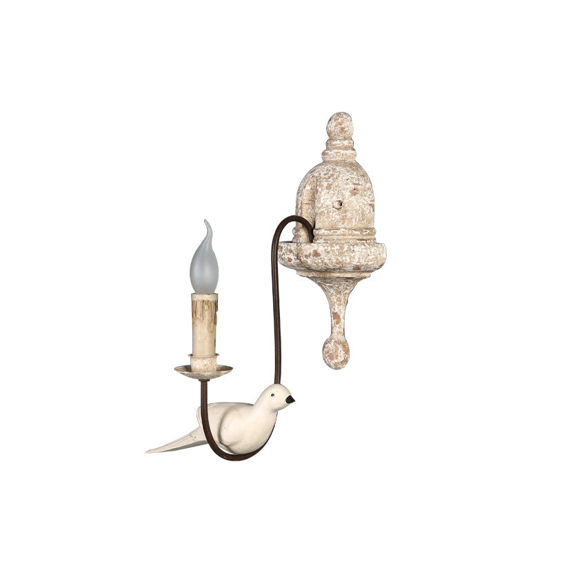 Retro Wooden Bird Wall Lamp - Vintage French Solid Wood Sconce