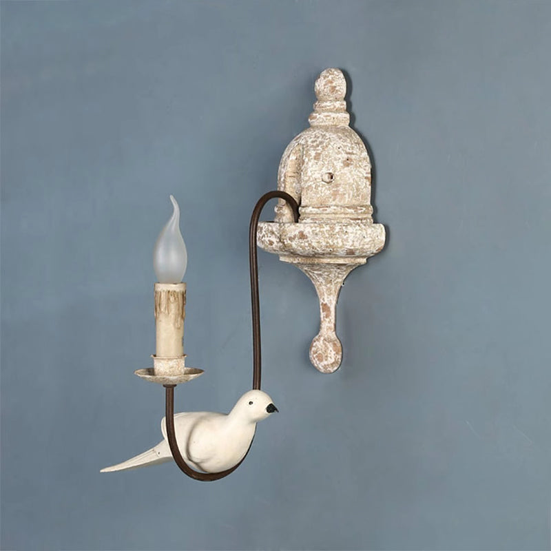 Retro Wooden Bird Wall Lamp - Vintage French Solid Wood Sconce