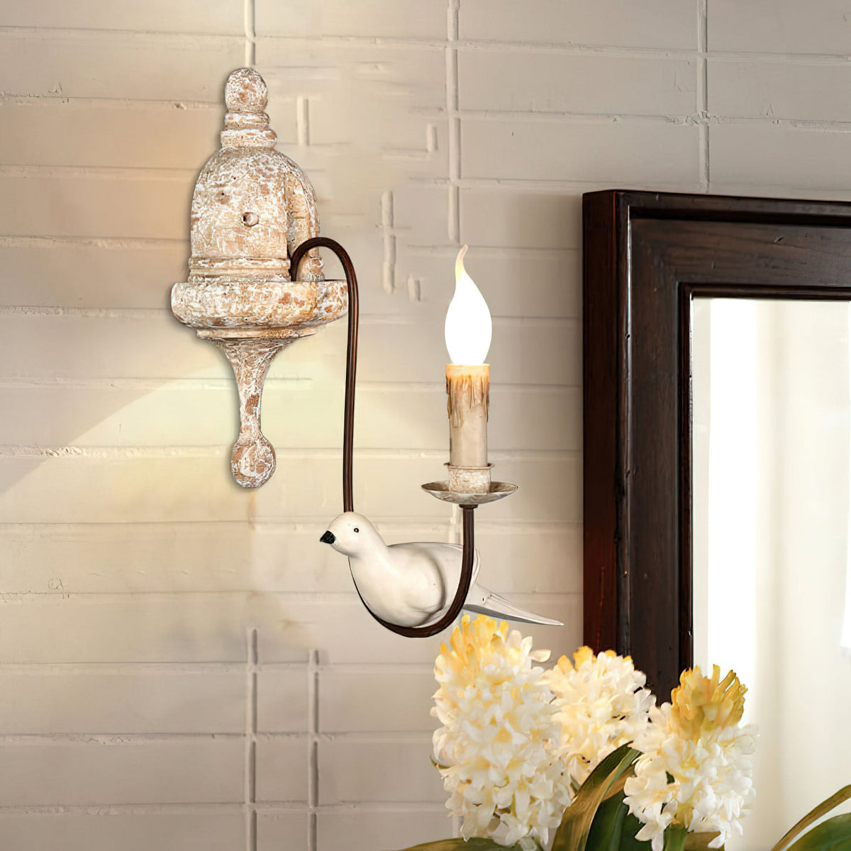 Retro Wooden Bird Wall Lamp - Vintage French Solid Wood Sconce
