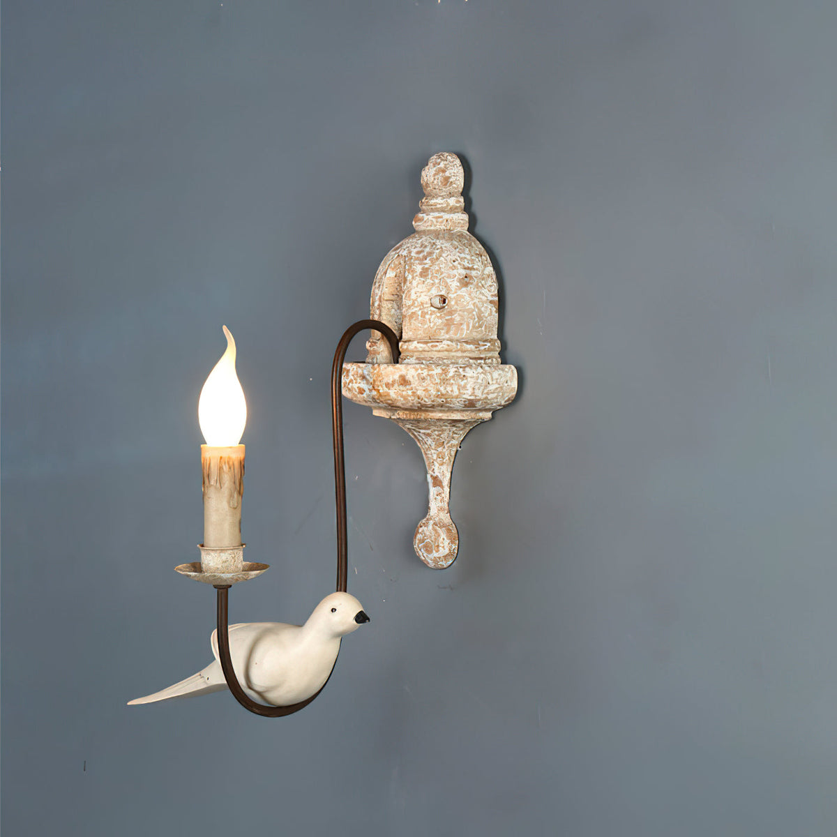 Retro Wooden Bird Wall Lamp - Vintage French Solid Wood Sconce