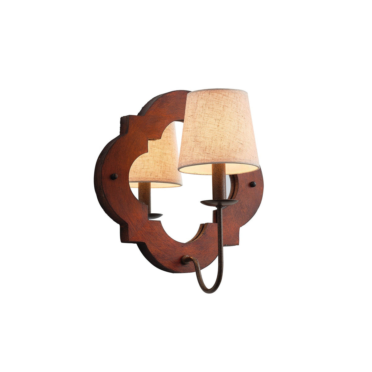 Rheam Wooden Wall Lamp - Rustic Mirrored Frame & Linen Shade