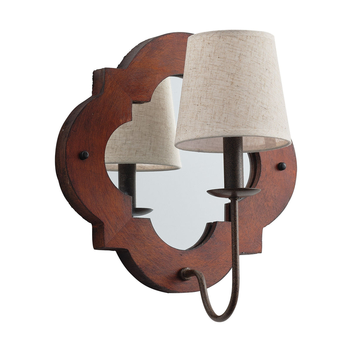 Rheam Wooden Wall Lamp - Rustic Mirrored Frame & Linen Shade