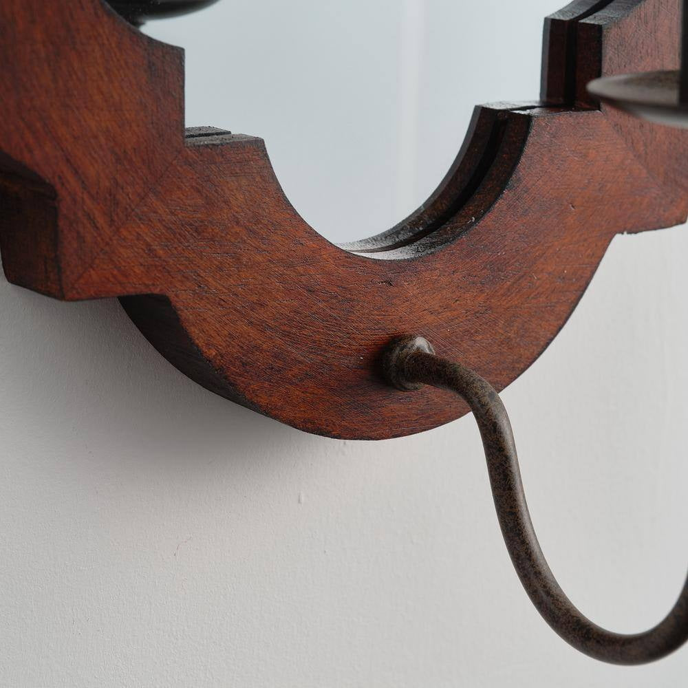 Rheam Wooden Wall Lamp - Rustic Mirrored Frame & Linen Shade
