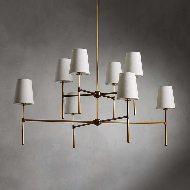 Rhodes Round Chandelier - Brass Frame & Linen Torch Shades