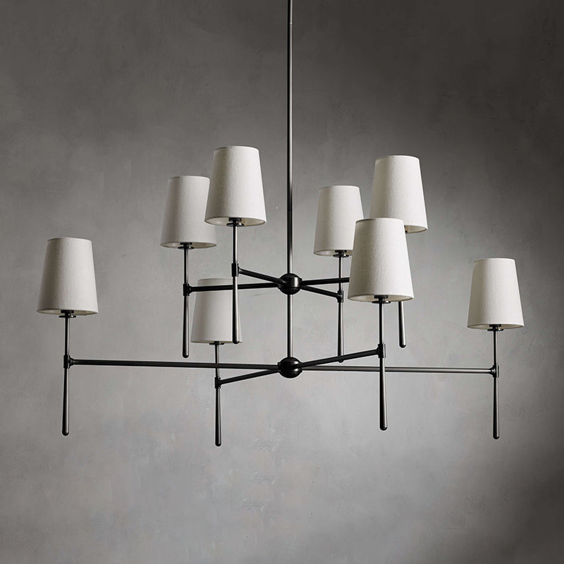 Rhodes Round Chandelier - Brass Frame & Linen Torch Shades