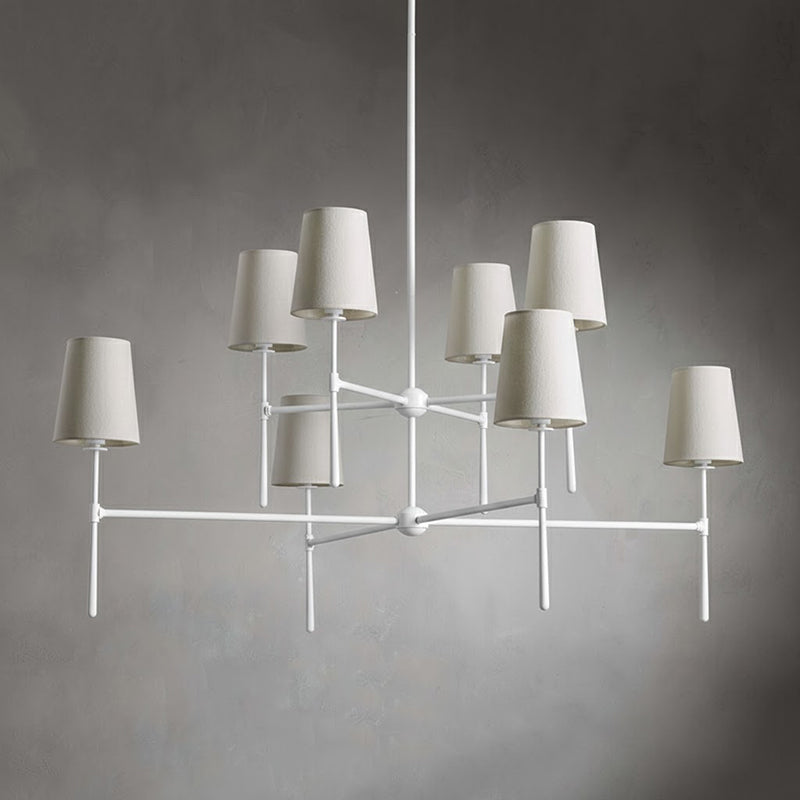 Rhodes Round Chandelier - Brass Frame & Linen Torch Shades