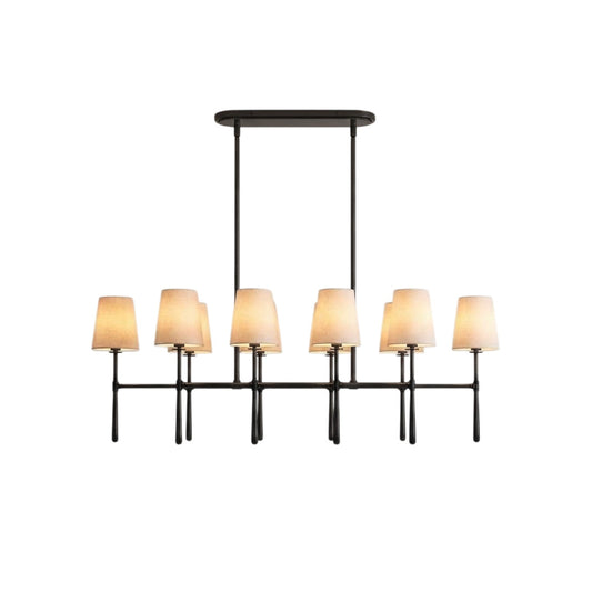 Rhodes Double Linear Chandelier - Dual-Row Brass Frame & Fabric Shades