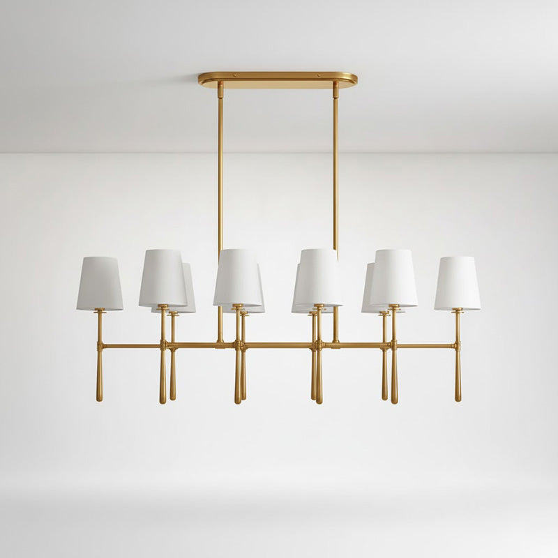 Rhodes Double Linear Chandelier - Dual-Row Brass Frame & Fabric Shades