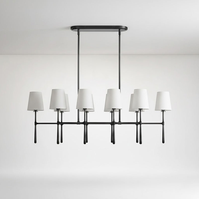 Rhodes Double Linear Chandelier - Dual-Row Brass Frame & Fabric Shades