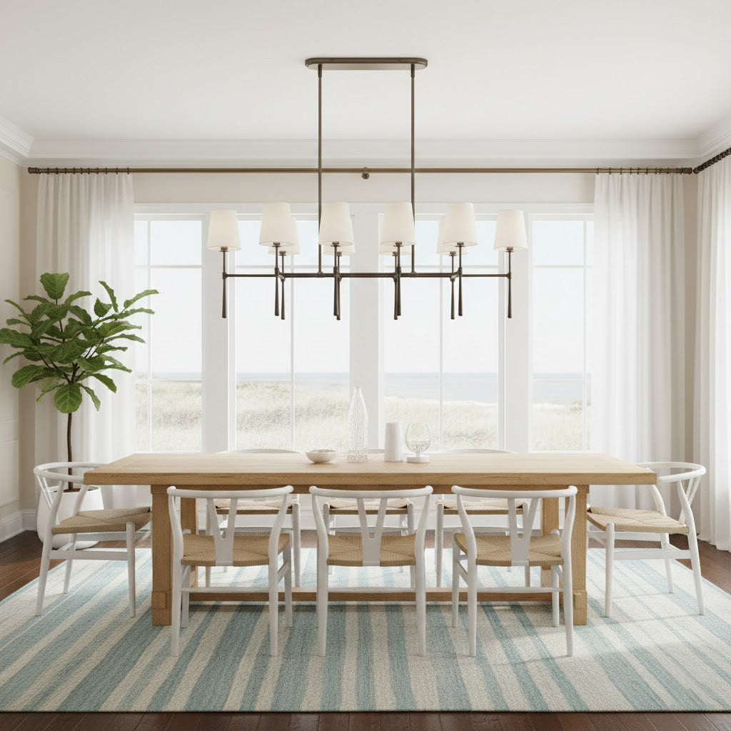 Rhodes Double Linear Chandelier - Dual-Row Brass Frame & Fabric Shades