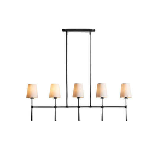 Rhodes Linear Chandelier - Brass Frame & Fabric Torch Shades
