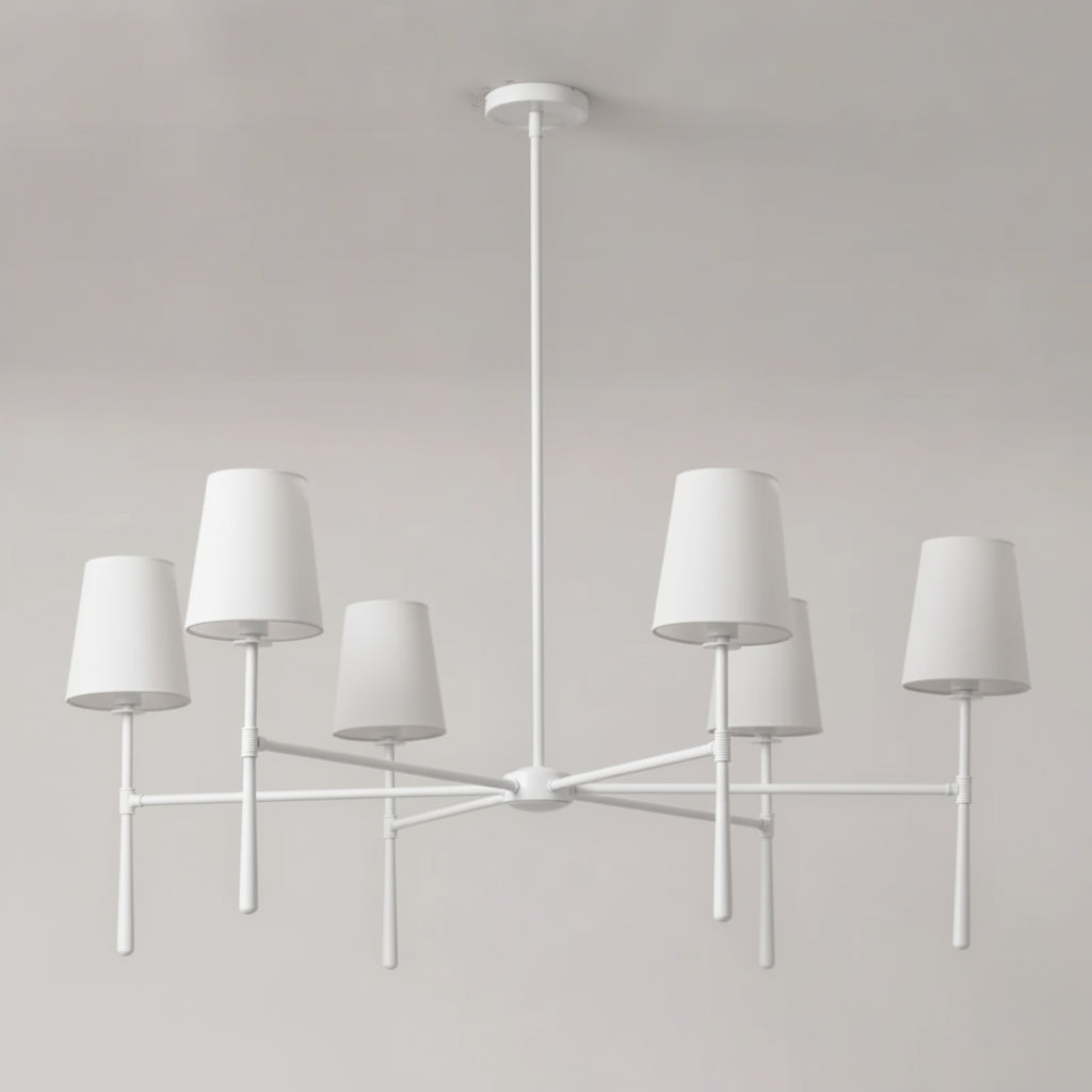 Rhodes Round Chandelier - Brass Frame & Linen Torch Shades