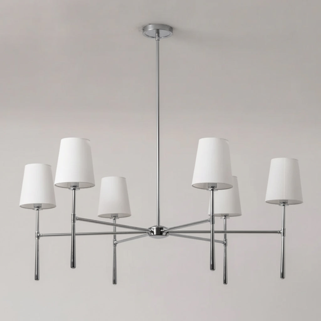 Rhodes Round Chandelier - Brass Frame & Linen Torch Shades