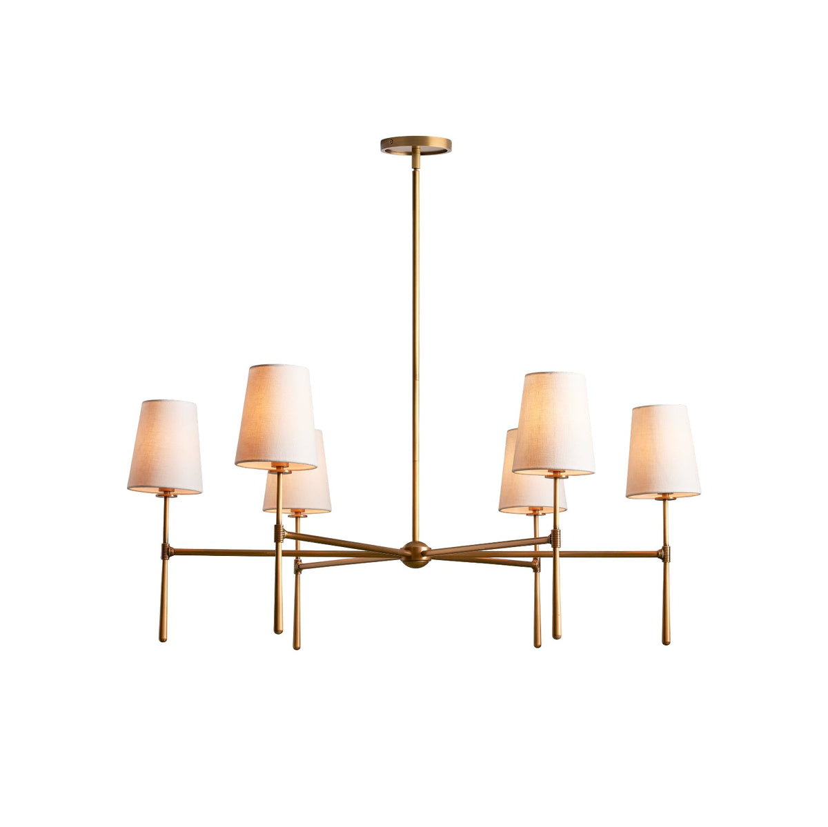 Rhodes Round Chandelier - Brass Frame & Linen Torch Shades