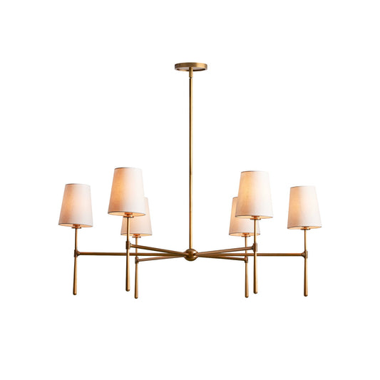 Rhodes Round Chandelier - Brass Frame & Linen Torch Shades