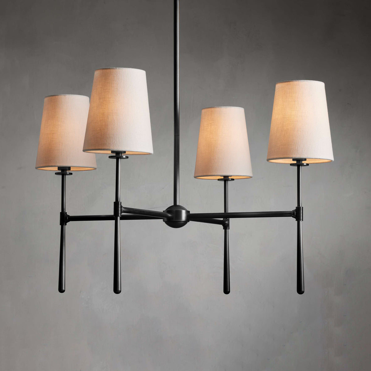 Rhodes Round Chandelier - Brass Frame & Linen Torch Shades