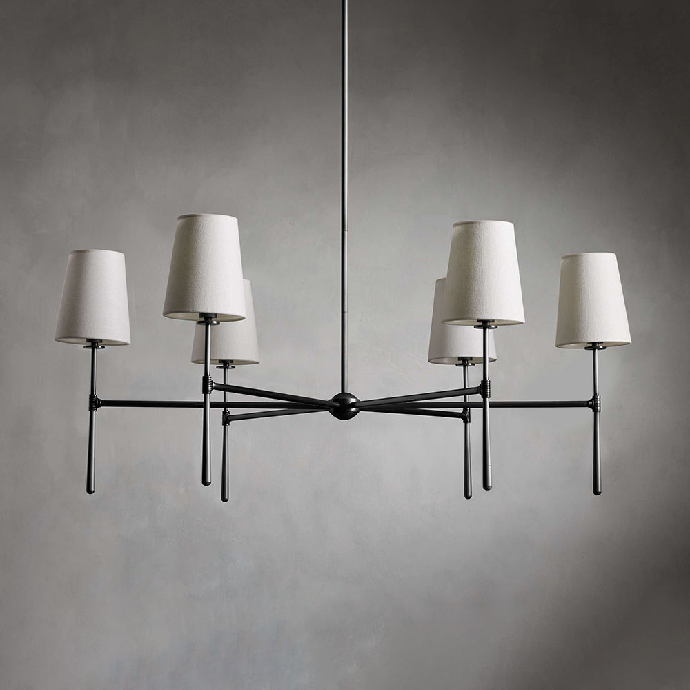Rhodes Round Chandelier - Brass Frame & Linen Torch Shades