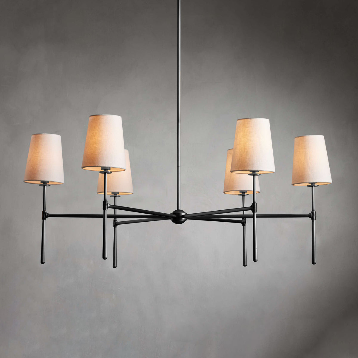 Rhodes Round Chandelier - Brass Frame & Linen Torch Shades