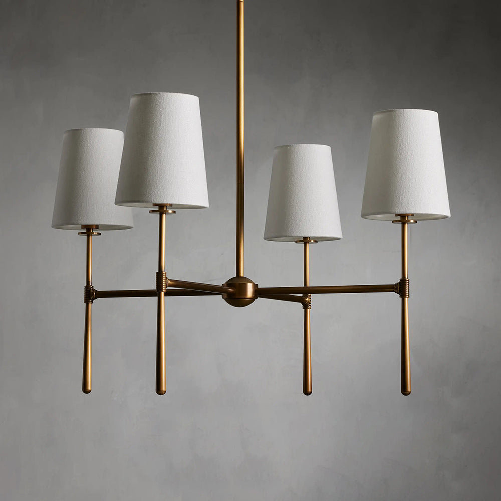 Rhodes Round Chandelier - Brass Frame & Linen Torch Shades