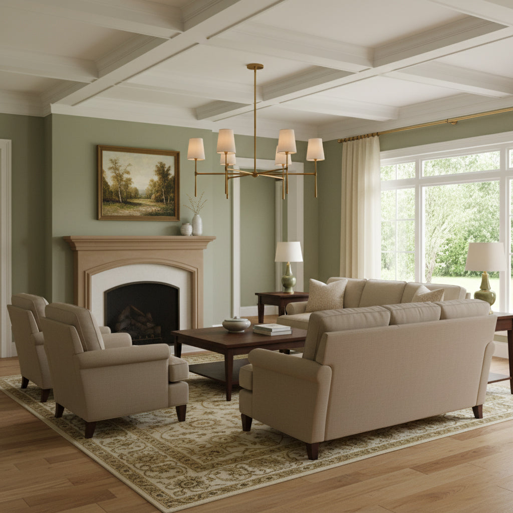 Rhodes Round Chandelier - Brass Frame & Linen Torch Shades