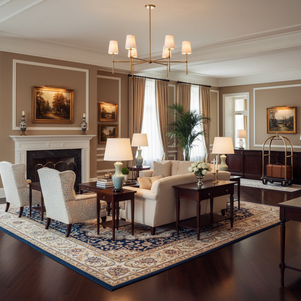 Rhodes Round Chandelier - Brass Frame & Linen Torch Shades