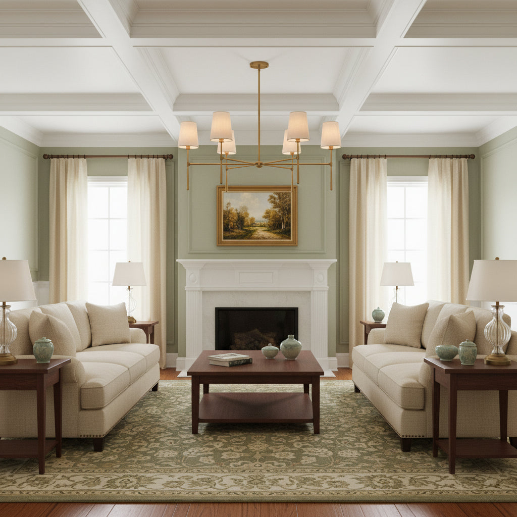 Rhodes Round Chandelier - Brass Frame & Linen Torch Shades