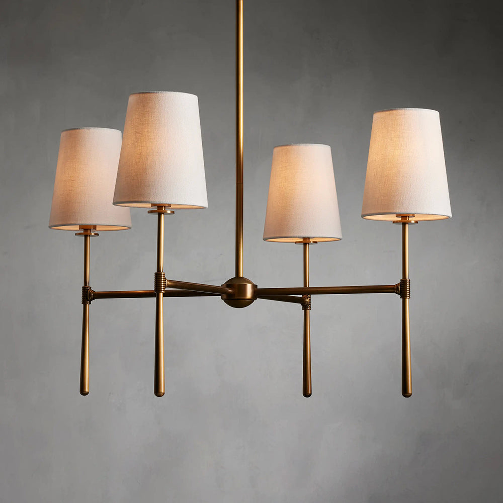 Rhodes Round Chandelier - Brass Frame & Linen Torch Shades
