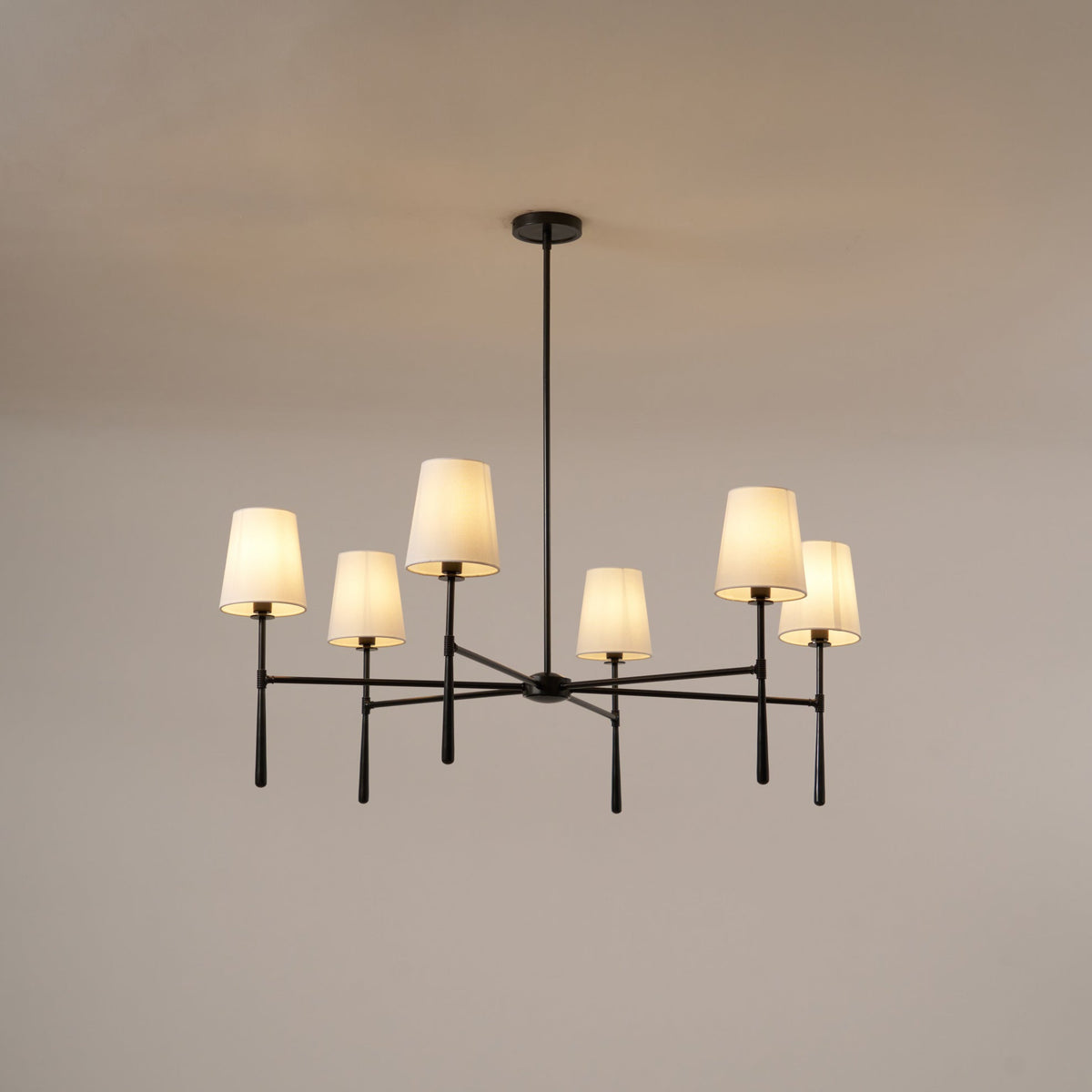 Rhodes Round Chandelier - Brass Frame & Linen Torch Shades