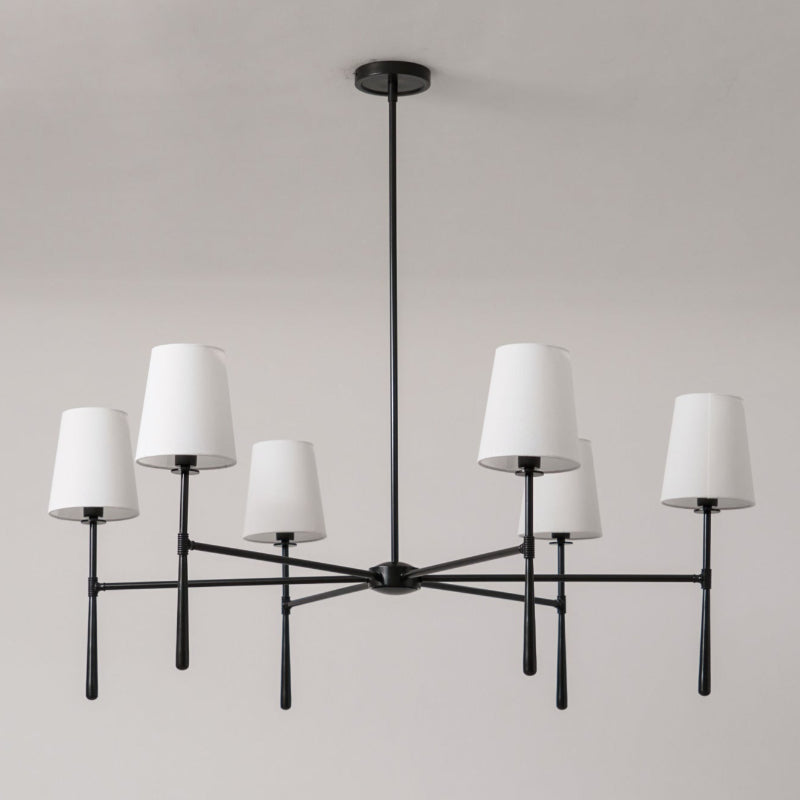 Rhodes Round Chandelier - Brass Frame & Linen Torch Shades