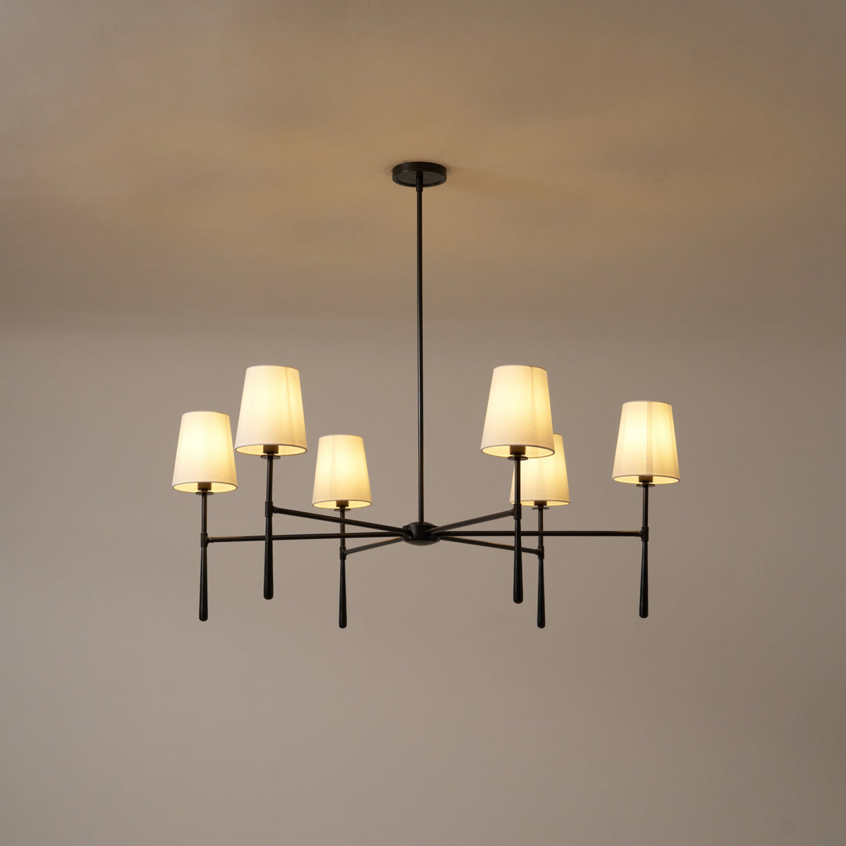 Rhodes Round Chandelier - Brass Frame & Linen Torch Shades