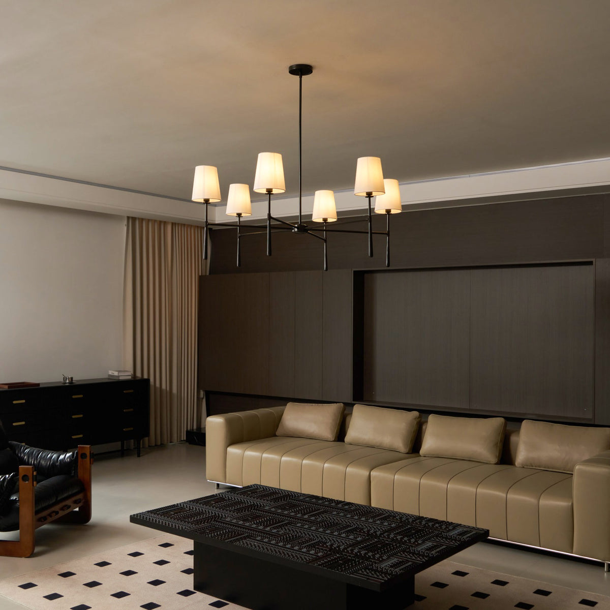 Rhodes Round Chandelier - Brass Frame & Linen Torch Shades