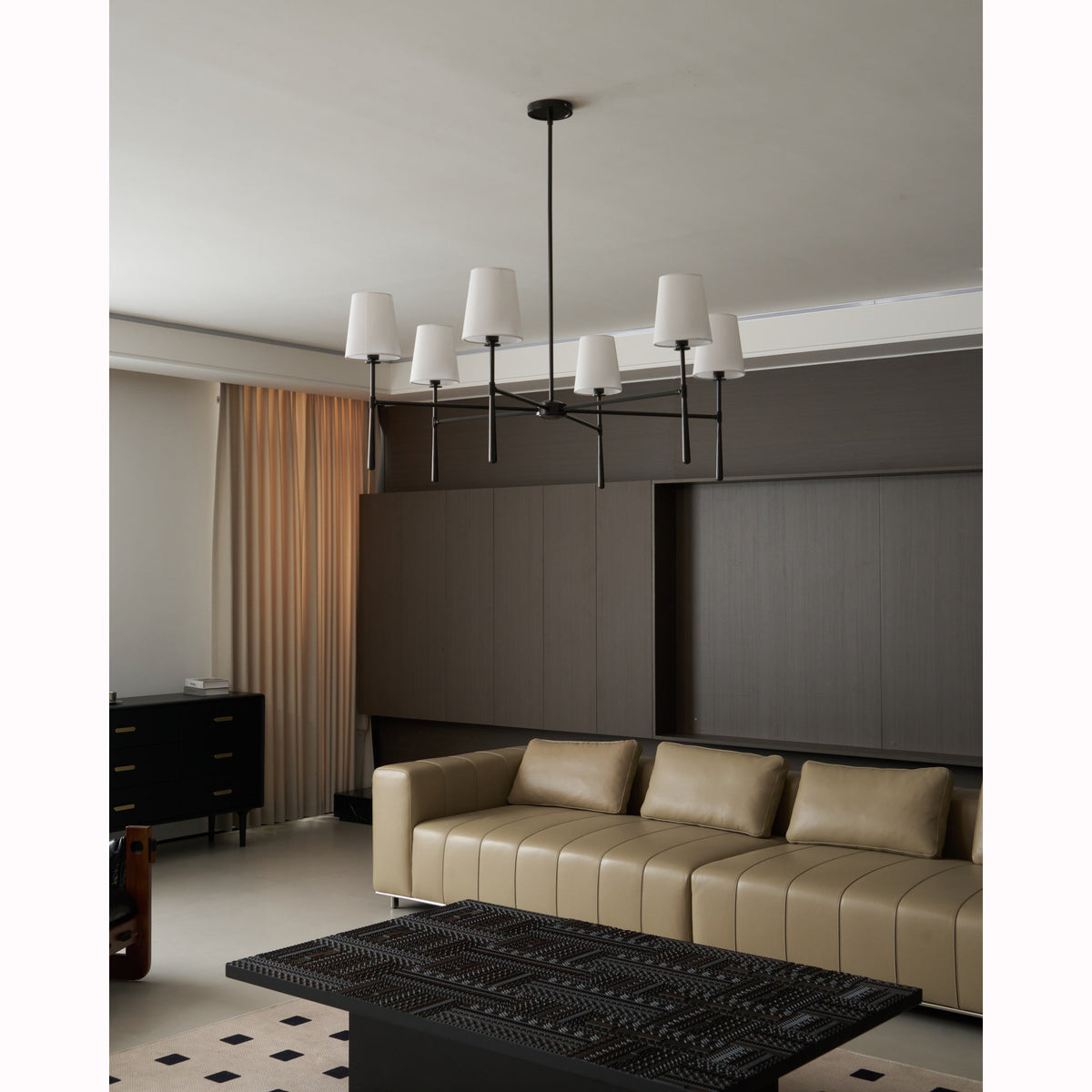 Rhodes Round Chandelier - Brass Frame & Linen Torch Shades