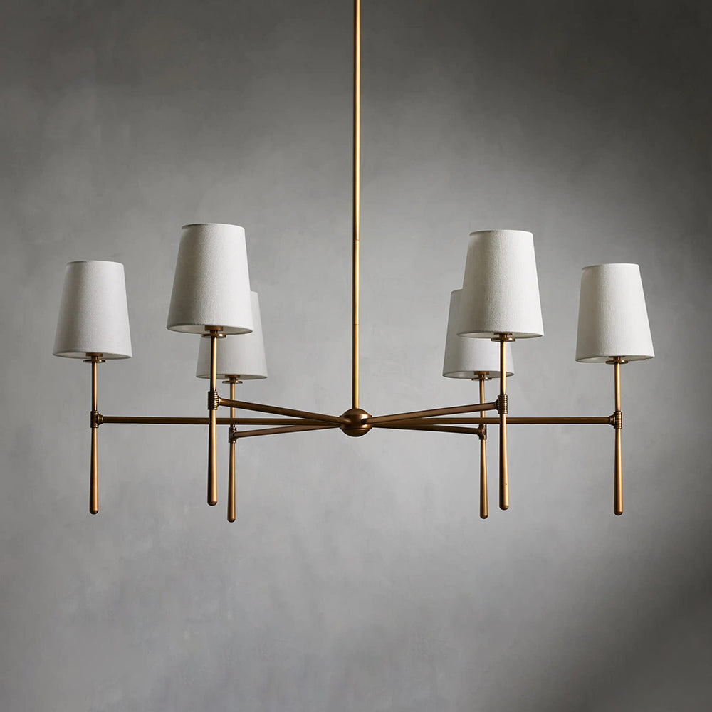 Rhodes Round Chandelier - Brass Frame & Linen Torch Shades