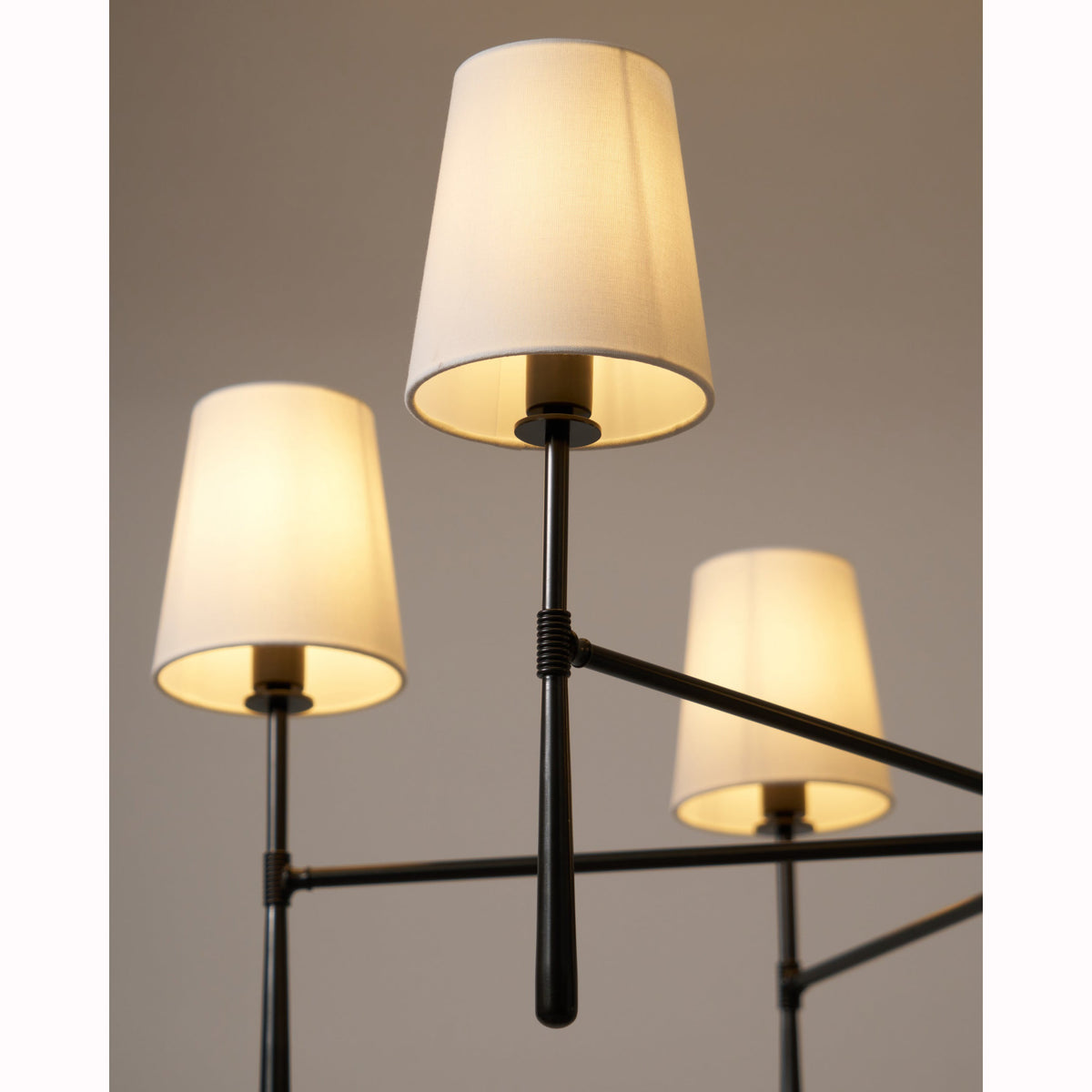 Rhodes Round Chandelier - Brass Frame & Linen Torch Shades