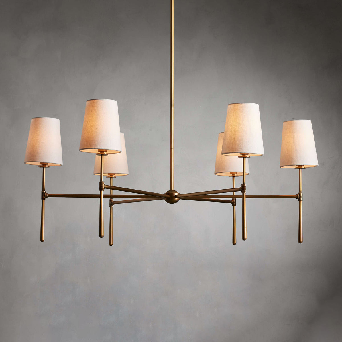 Rhodes Round Chandelier - Brass Frame & Linen Torch Shades
