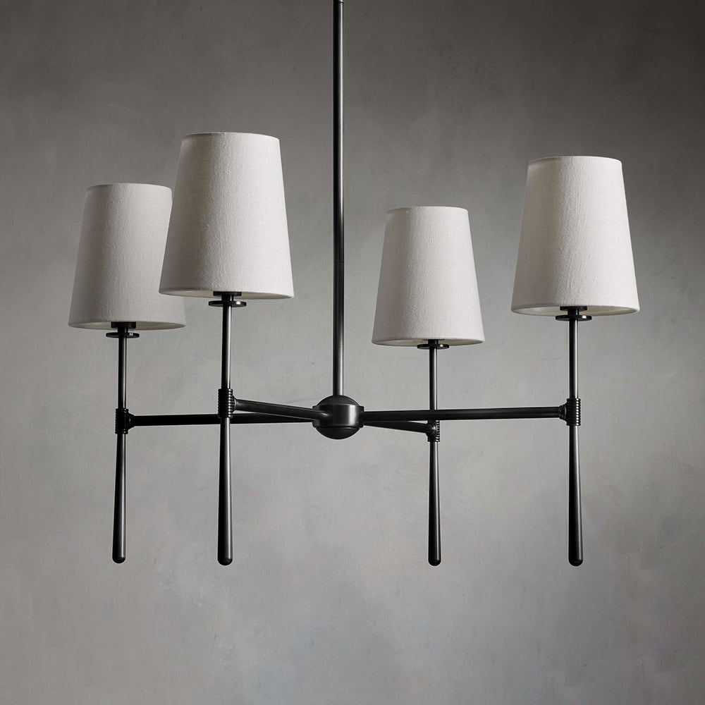 Rhodes Round Chandelier - Brass Frame & Linen Torch Shades