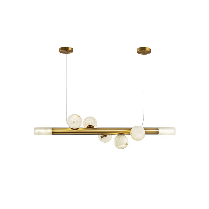 RoMi Carrara Alabaster Pendant Light - Brass Linear Globe Chandelier