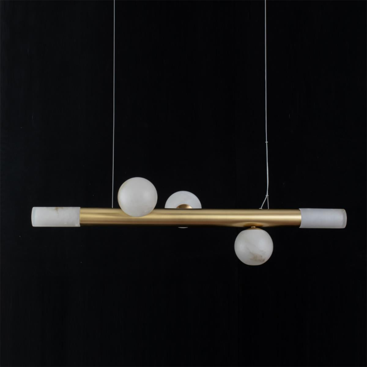 RoMi Carrara Alabaster Pendant Light - Brass Linear Globe Chandelier